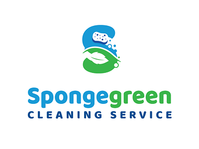 Spongegreen Cleaning Service Logo bubbles cleaning green leaf logo natural sponge wave