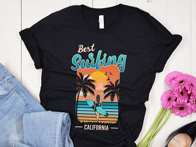 Surfing retro t shirt design