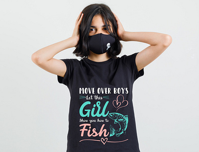 Girl fishing t shirt design branding design illustration logo typography vector