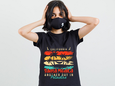 Santa monica beach retro style t-shirt design