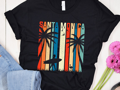 Santa monica beach retro surfing t-shirt design beach beach vibes clothing fashion girls island mens ocean retro santa monica summer surfing treding tshirt tshirt design typography