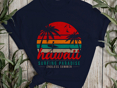 Hawaii beach surfing retro t-shirt design