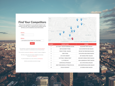 Find Your Competitors App address app business competitors google industry javascript map table web design