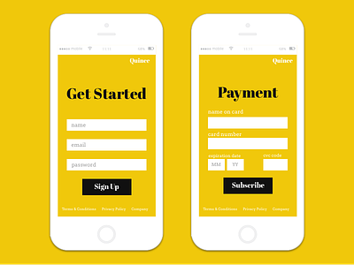 Sign Up And Payment Pages for Mobile App