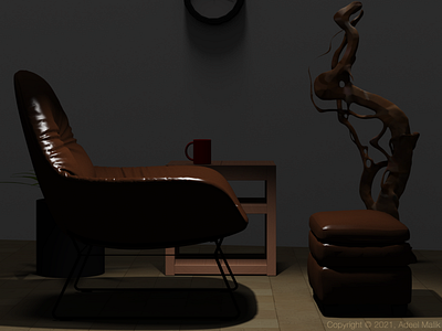 Leather chair spot light Interior 3d concept design illustration interior design