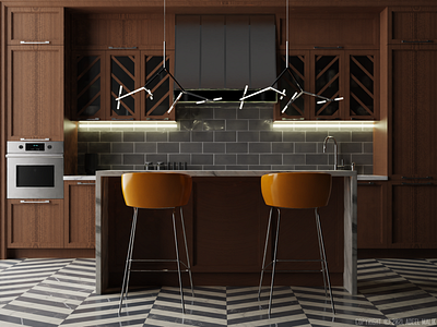 Modern Kitchen Interior 3d concept design illustration interior design