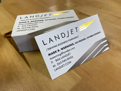 Landjet Business Cards (Gold Foil Stamped) branding business card design design finishing touches gold foil type typogaphy vector