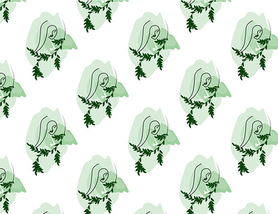 Green fresh pattern with a girl delicate design girl green illustration oneline pattern plants vector