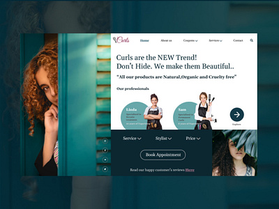 Hair Salon Landing page- "Curls are beautiful" appdesign hairsalon hairsalonapp mobile app salonapp salonappdesign templates ux webdesign website