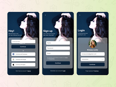 Hair Spa signup and login flow appdesign branding design productdesign ui ux webdesign