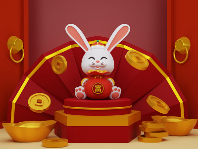 Year of The Rabbit 2023 2023 3d blender design illustration model rabbit render ui year