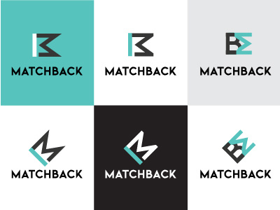 MatchBack Logo Design Variations b logo bm branding logo logo design m logo match matchmaking monogram turquoise