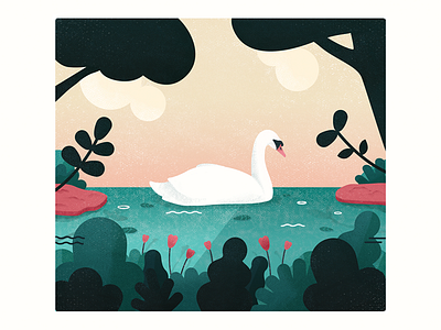 Lonely Swan colors illustration lake plants style swan texture vector