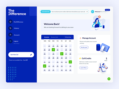 TheDifference Customer Dashboard blue dashboard dashboard app dashboard design dashboard ui design illustration therapist therapy web app web app dashboard web app design web application web application design web apps