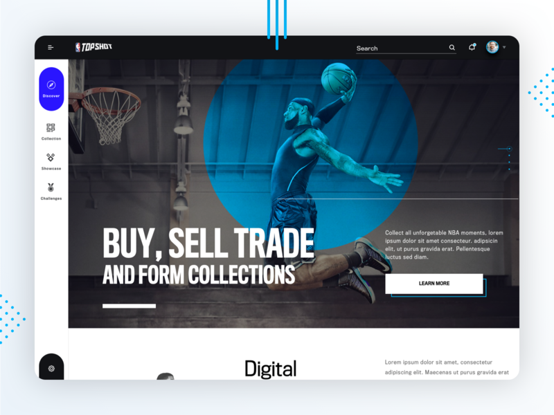 NBA Top Shots - Web Concept 1 blue crypto dark dark ui nba sports sports branding sports design trading cards web app webdesign website