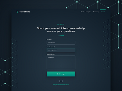 Transmute Contact Form blockchain contact dark form transmute website