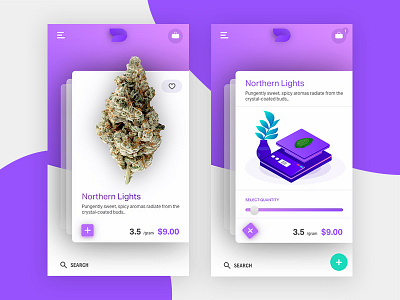 Cannabis Shopping Mobile App Concept app cannabis gradient interfac marijuana mobile purple ui ux