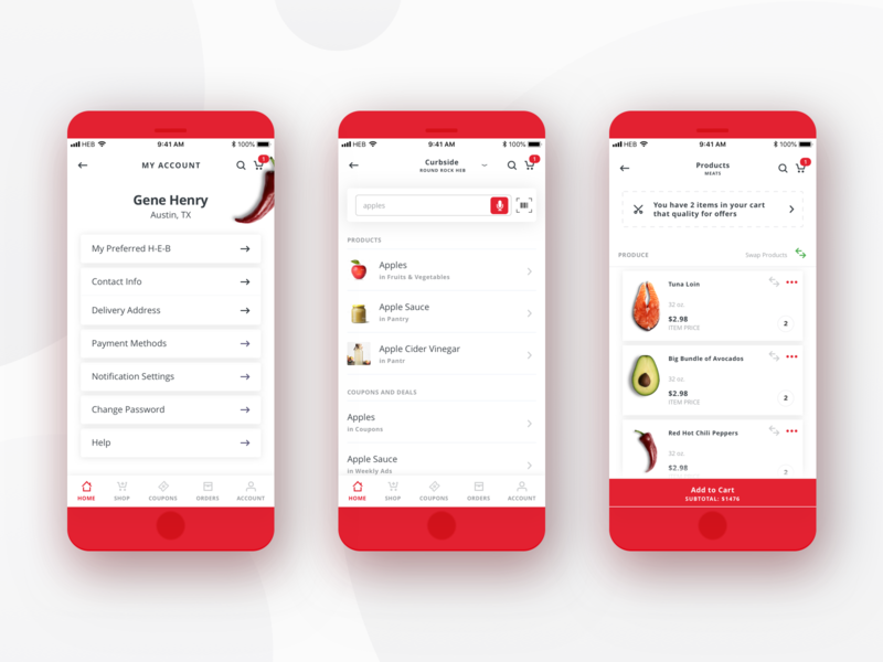 H-E-B Delivery Mobile App - Random Screens app design delivery delivery app food food app grocery grocery app mobile mobile app mobile app design red ui ui design