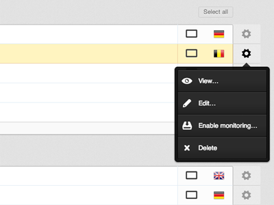 Instance Actions actions dropdown menu server density table