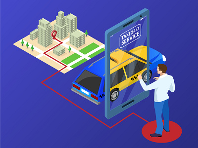 Isometric. Ordering Online Taxi and Call a taxi online.