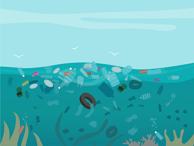 Ecological disaster of plastic trash in the ocean. beach ecological ecology element graphic design