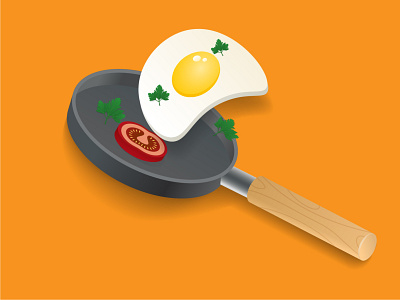 Frying pan with egg, tomatoes and herbs graphic design tomato