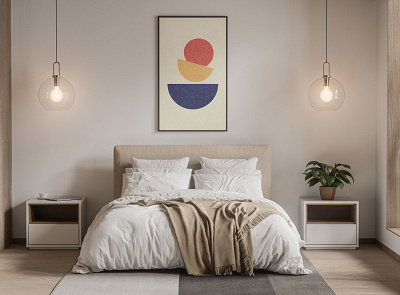 Abstract contemporary mid century posters with geometric shapes. round