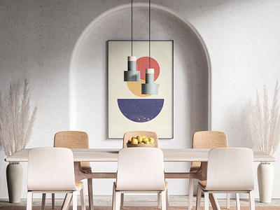 Abstract contemporary mid century posters with geometric shapes.