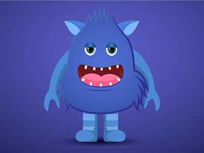 Cute happy blue monster with happy face