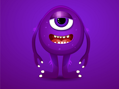 Purple one-eyed monster on purple background scary