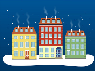Copenhagen winter city scene. Netherlands. Facades of traditiona town