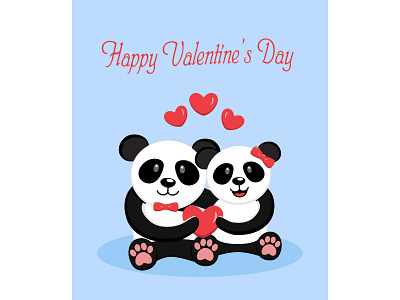 Sweet lovely cute panda couple illustration, holding heart sign