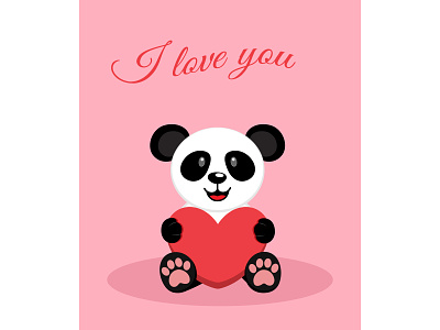 Panda in love holding a heart animalls graphic design heard love panda