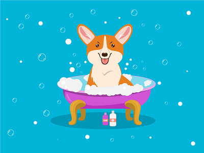 Cartoon Dog in Bath Grooming Services Pet Care and Hygiene Conce