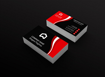 Double sided business card design. black, white and red colors.