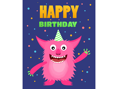 Happy birthday gift card with monster fun