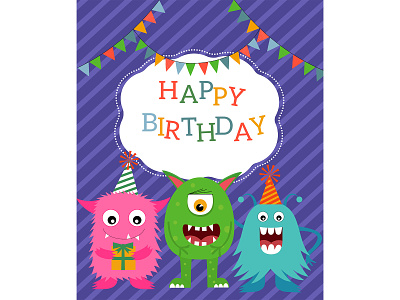 Birthday card with funny monsters.