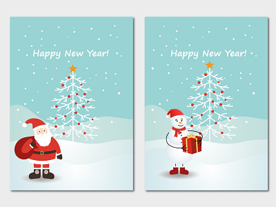 Christmas cards vertical with santa claus and snowman. bussines card chistmas tree graphic design illustration moon postcard santa claus vector