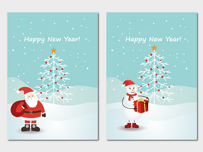 Christmas cards vertical with santa claus and snowman.