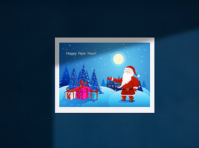 Christmas trees in the night forest with stars and the moon. design graphic design postcard santa claus vector