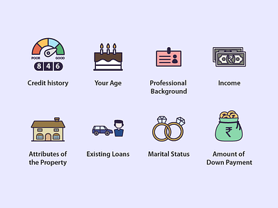 Icon Set 3 - Factors Impacting Home Loan Eligibility graphic design icongraphy icons illustration