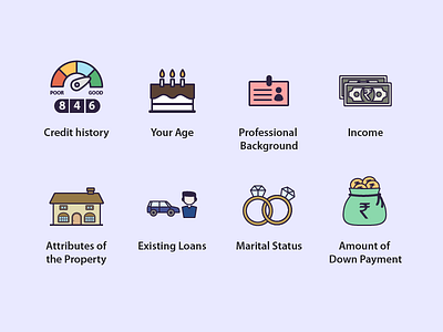 Icon Set 3 - Factors Impacting Home Loan Eligibility