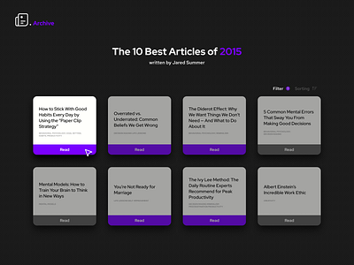 DailyUI challenge: Best of 2015 #063 2015 articles best of 2015 challenge dailyui dark design dark theme figma graphic design text ui uichallenge