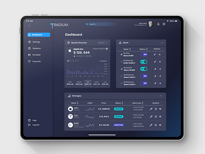 Trading platform Dashboard for Cryptocurrency