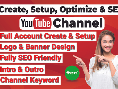 I will create and setup youtube channel with logo, channel art,