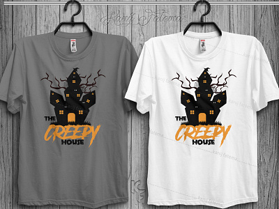 Halloween T-Shirt Design creepy house horror red moon