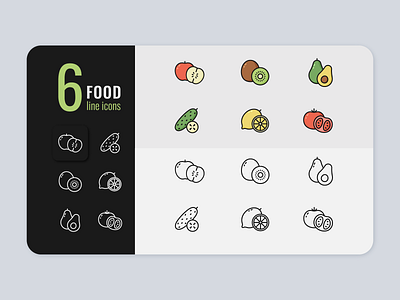 6 food line icons adobe app apple art avocado colored design food fruits graphic design icon illustration illustrator line logo set tomato ui vector vegetables