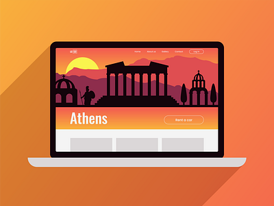 Illustration for website adobe art athens athens acropolis car city design first screen graphic design greece illustration illustrator landing page laptop mountains parthenon silhouette skylines vector web design