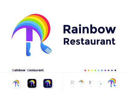 Modern R letter | rainbow restaurant - logo design