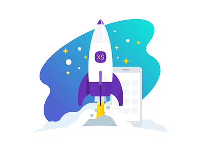 Rocket and Smartphone Illustration cloud device draw flat illustration launch mobility rocket sky smartphone stars